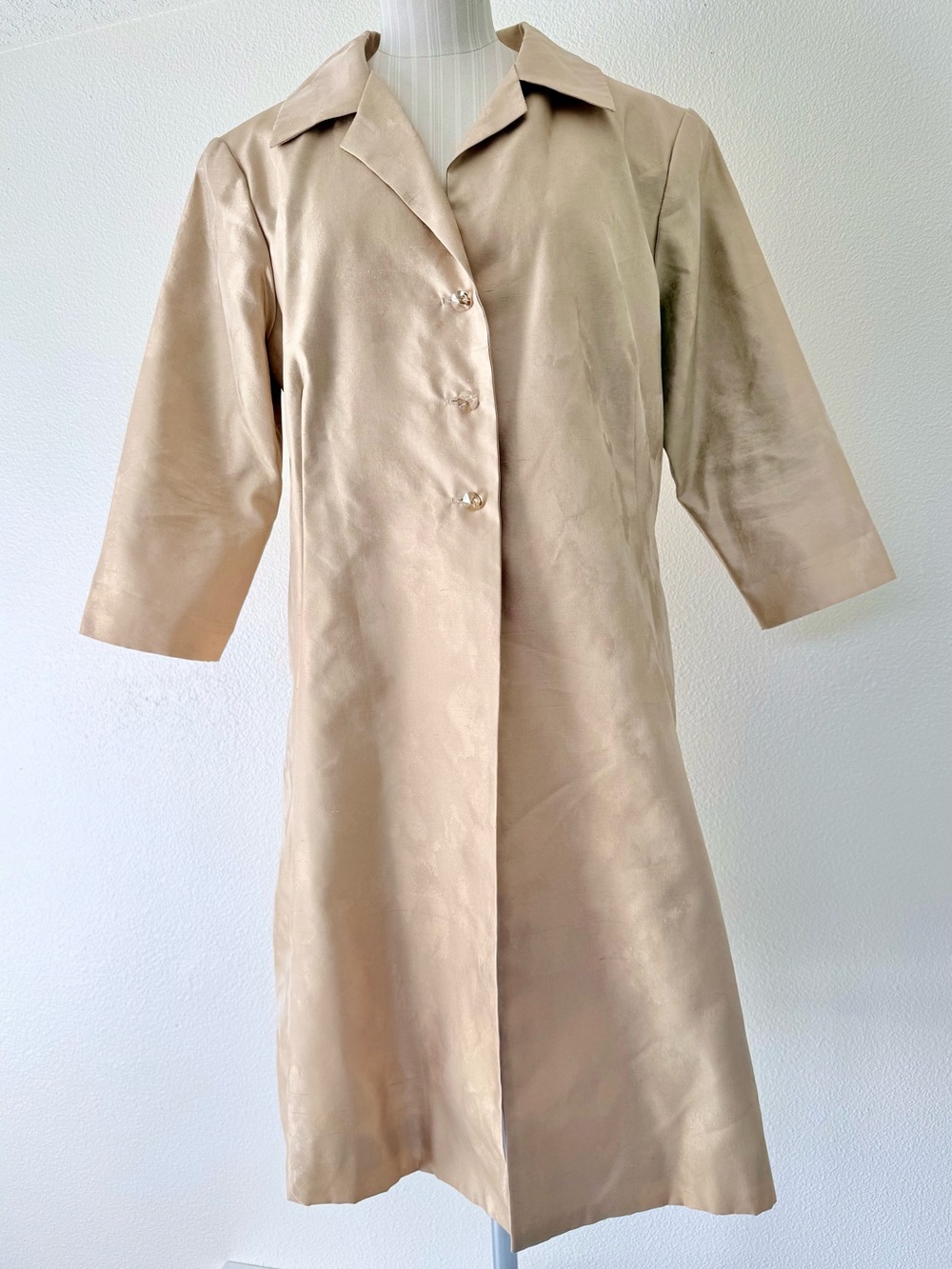 Vintage Siri Phoebe Coat 100% Silk Champagne Melange Duster Jacket USA Size 12
